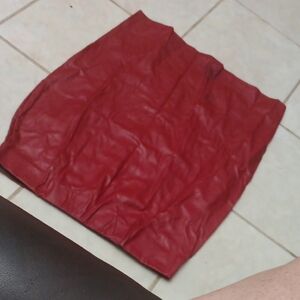 Red Mini Faux Leather Pencil Skirt for Night Out